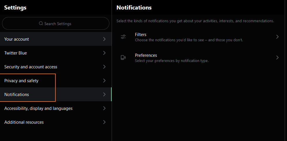 Twitter Privacy & Notification settings